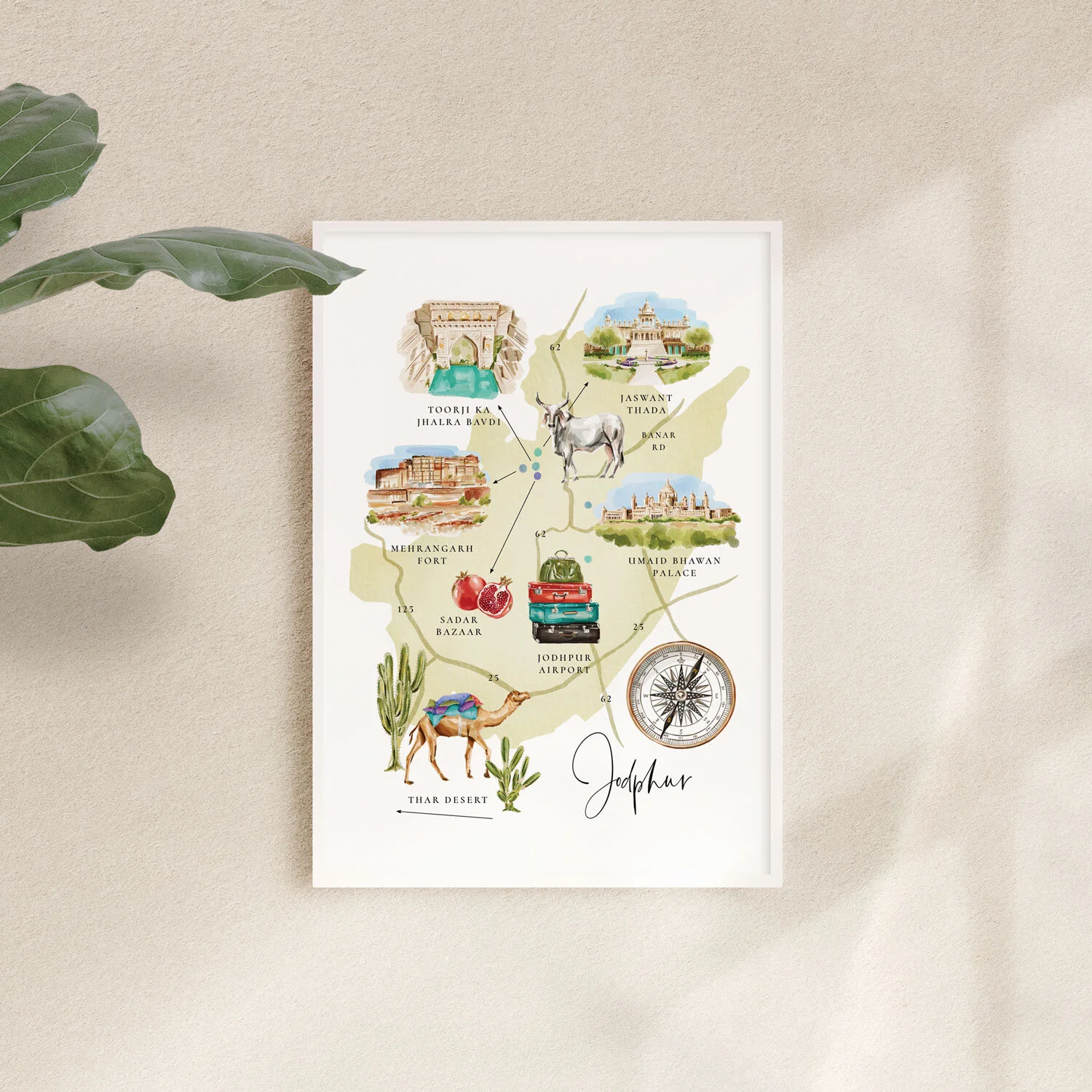 Jodhpur-Map,-Gallery-Wall-Map,-Illustrated-Map,-Hand-Drawn-Watercolour-Map-of-Jodhpur.jpg