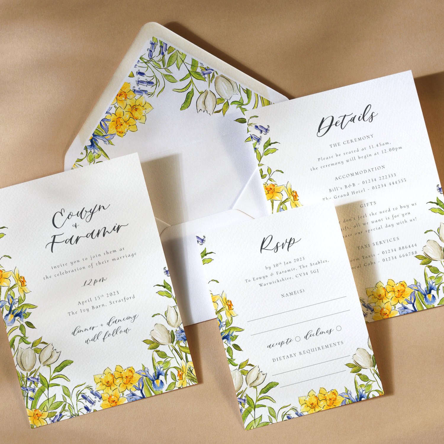 Spring Daffodil & Bluebell Wedding Invitation 4.jpg