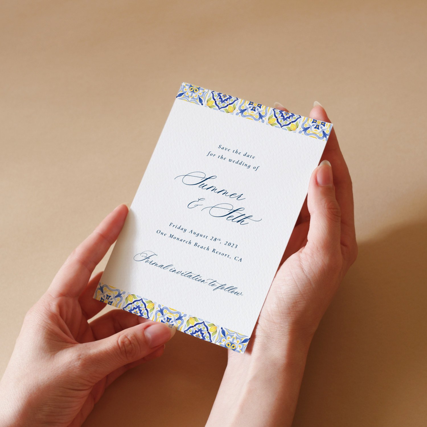 Watercolour Blue and Yellow Tiles Save The Date 1.jpg