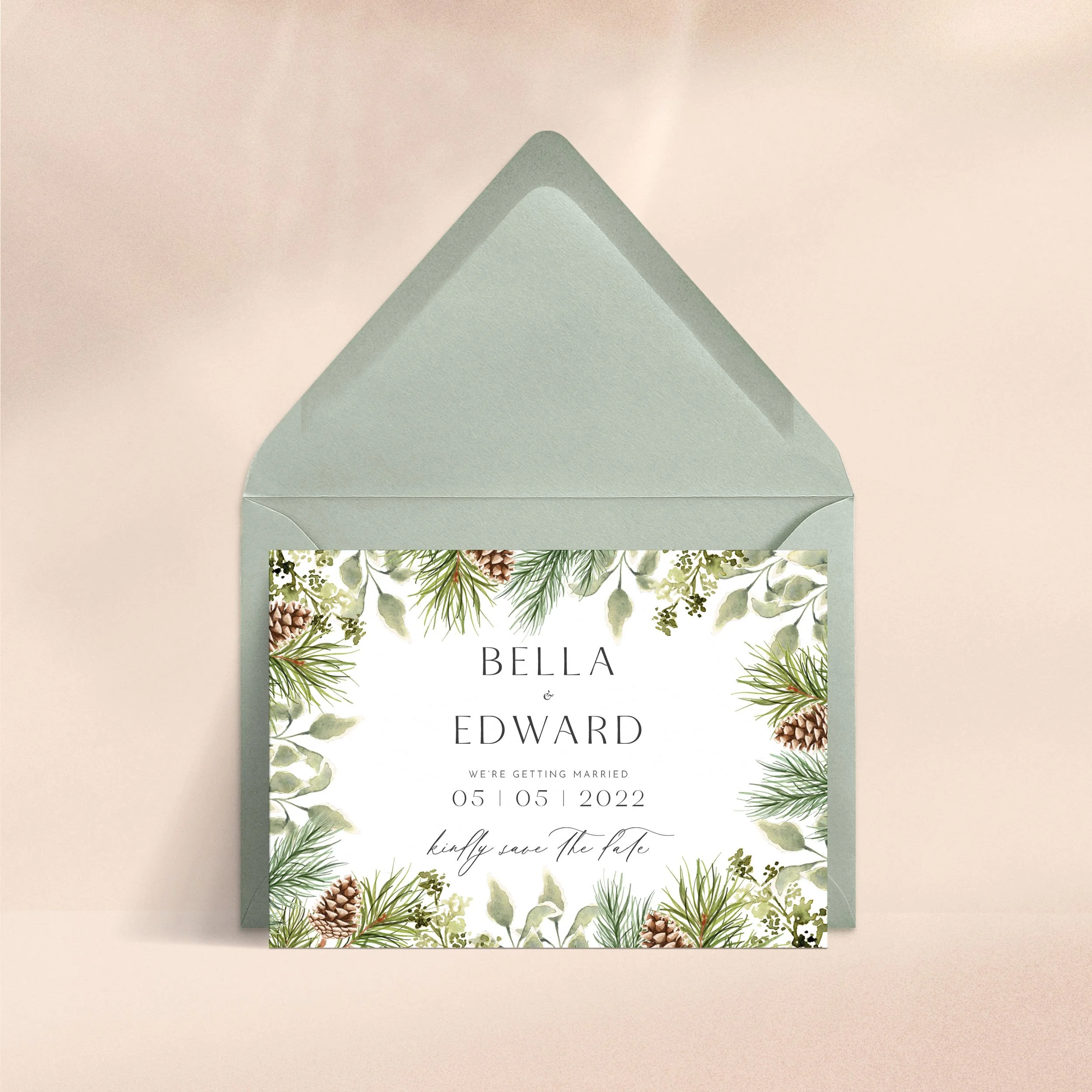 Pine - Save the Date   Botanical, Winter  