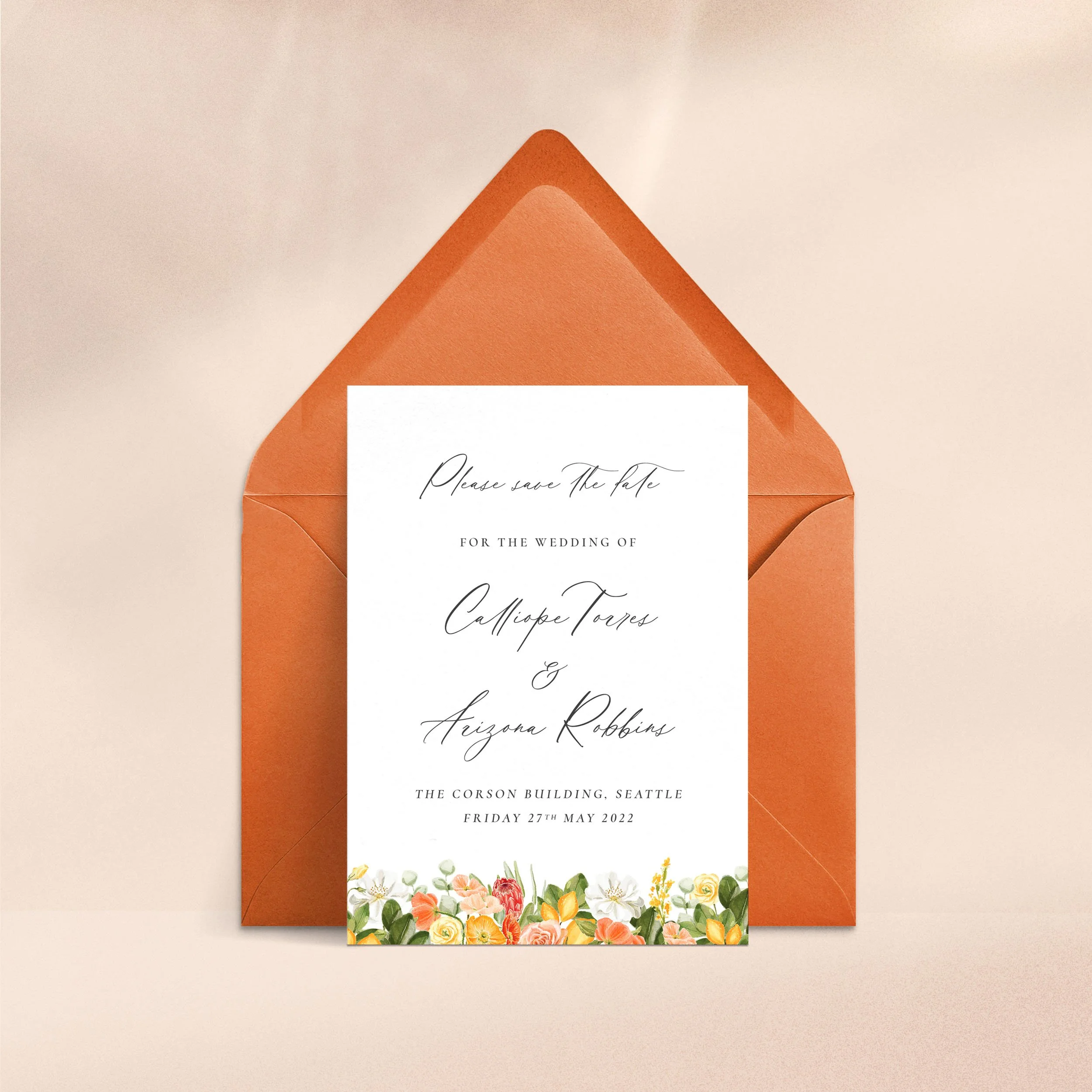 Citrus - Save the Date   Floral, Mediterranean  