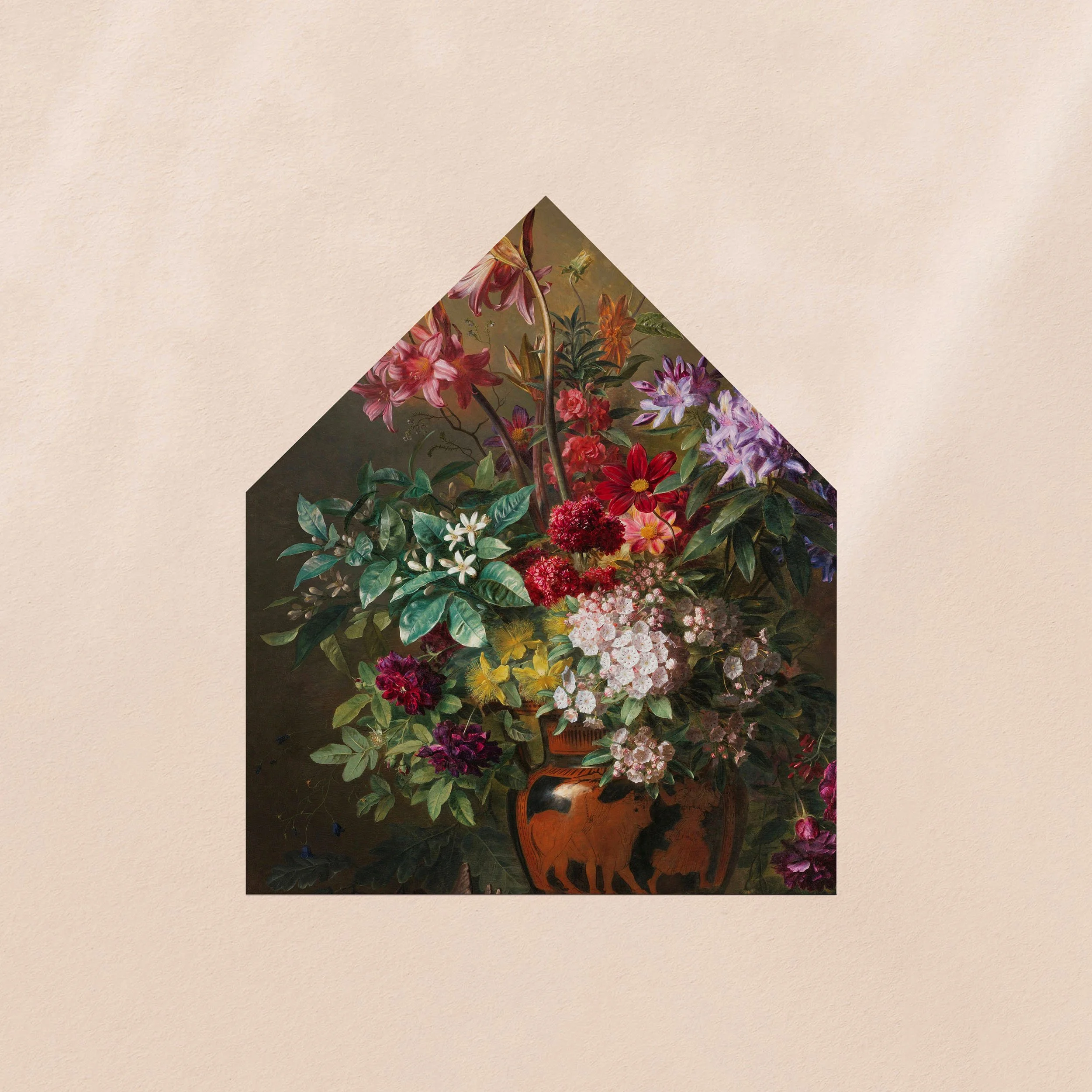 An envelope liner with a printed moody floral arrangement design