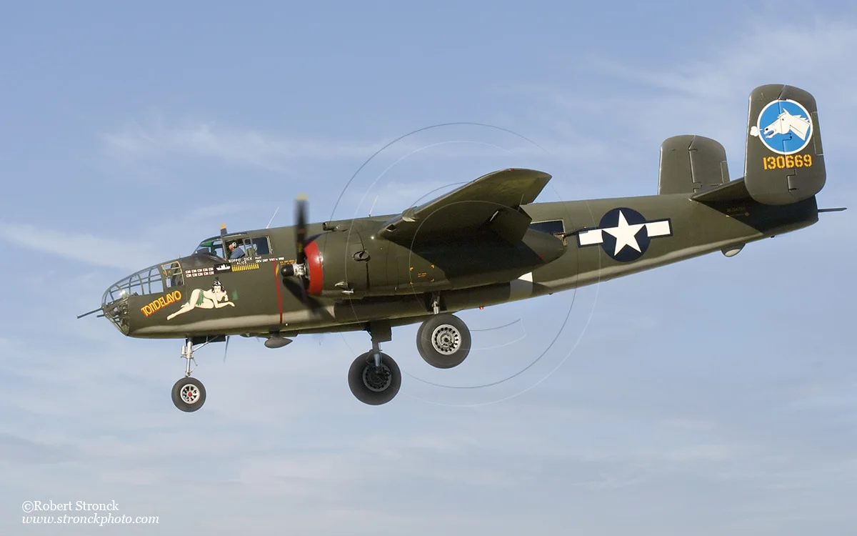   B-25J "Mitchell" on final approach -Moffett Field &nbsp; [b25806257]   