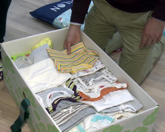  The contents of the Finnish baby box are seen in this still image taken from video in Espoo April 29, 2015. REUTERS/ATTILA CSER 