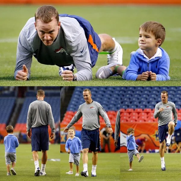 Peyton Manning's 4-Year-Old Son Stretches With Him Before Broncos Game