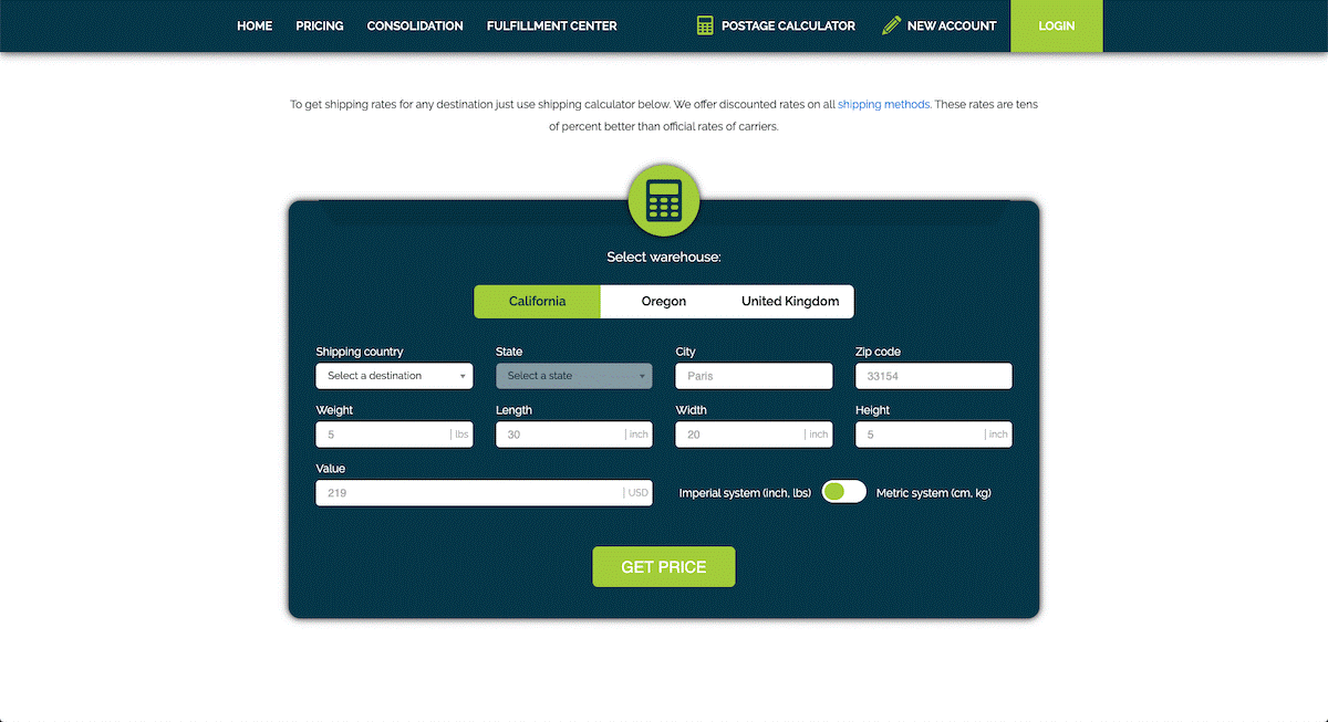 Planet Express postage calculator | Source: Planet Express