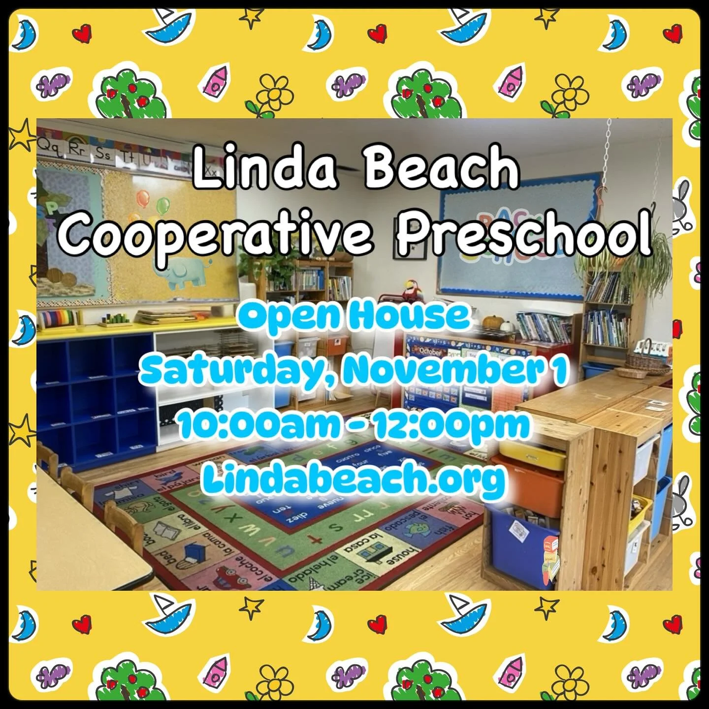 Open House at Linda Beach Cooperative Preschool on Saturday, November 1, from 10–12pm. Come meet our teachers, chat with current families, and explore our play-based classrooms and outdoor playground. Children are encouraged to attend; it&rsquo