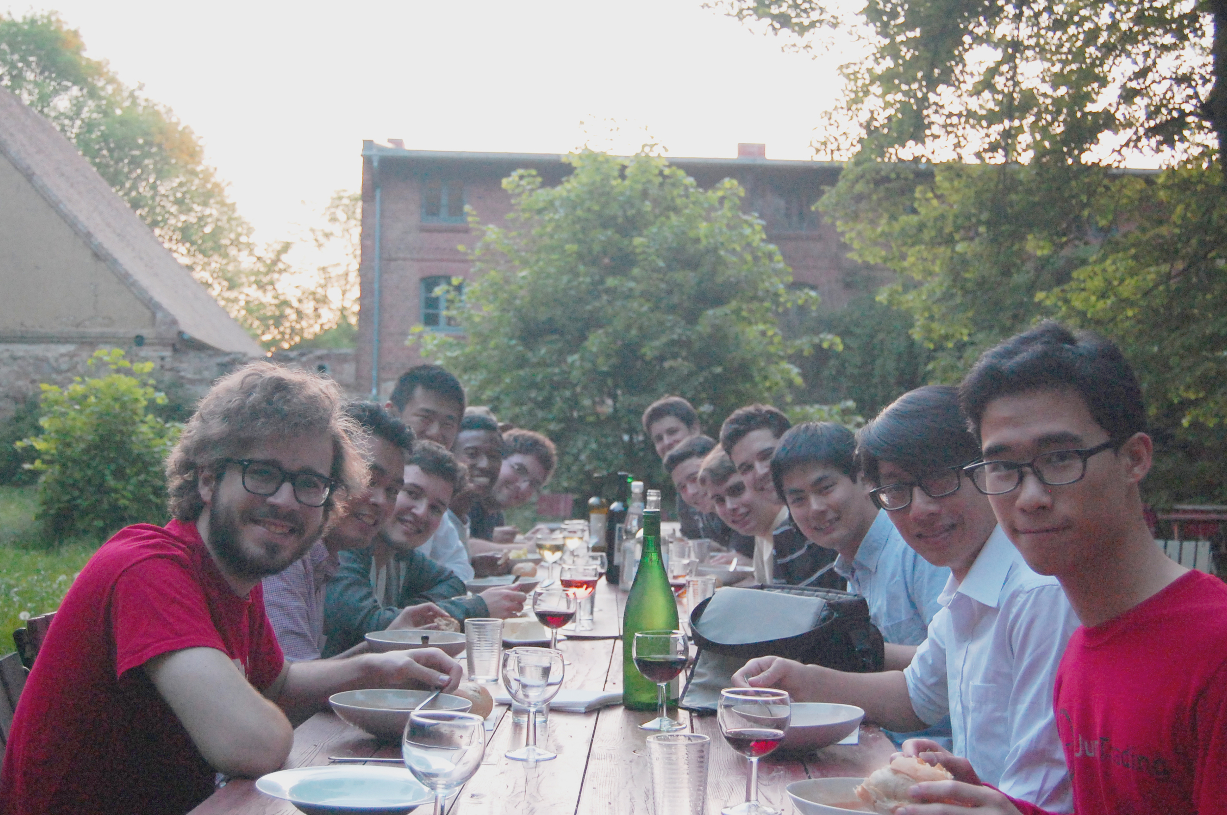 The cats enjoy an outdoor dinner at Schloss Wartin, Germany