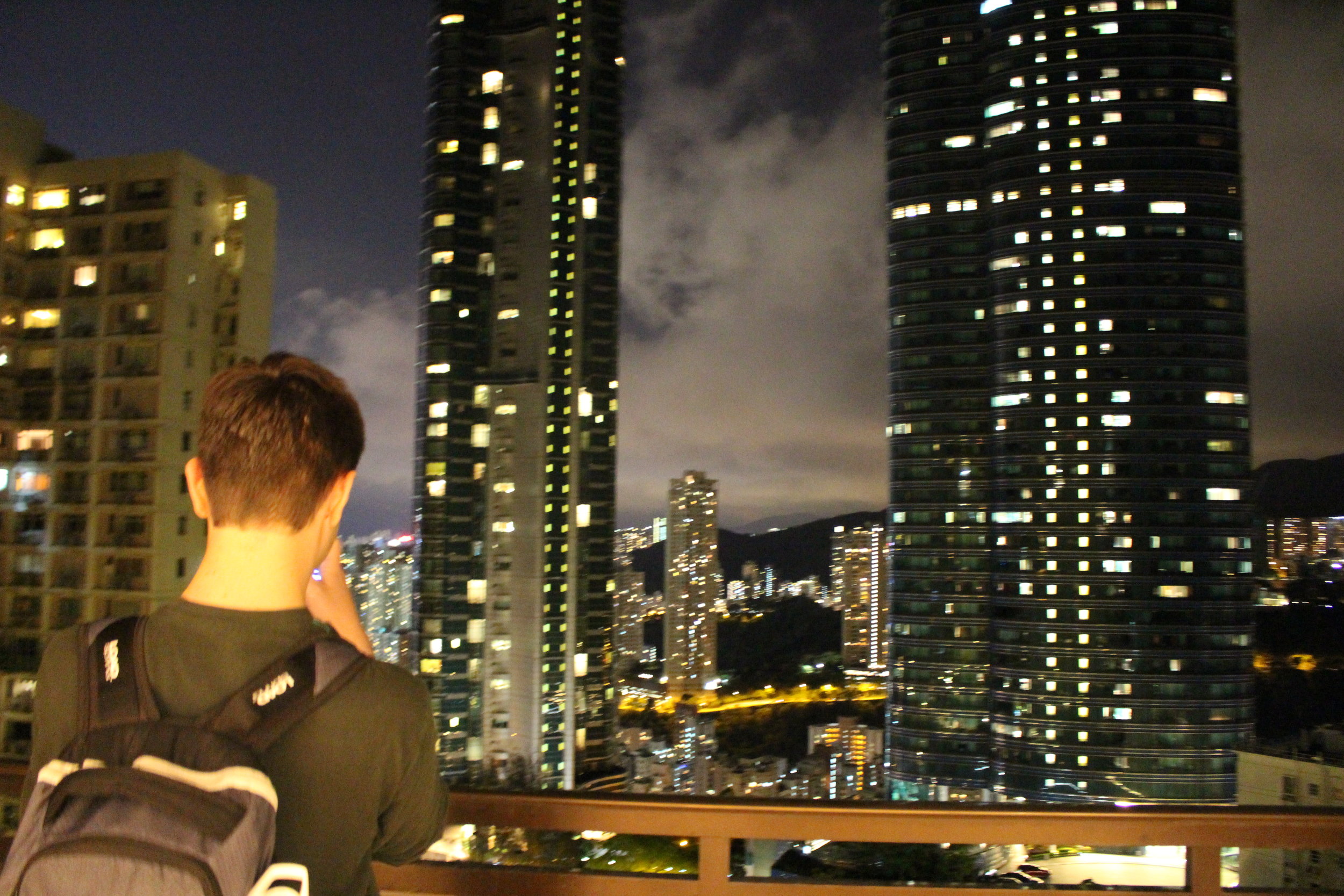  Mark ('20) takes in the view from our apartment on our first night in Hong Kong 