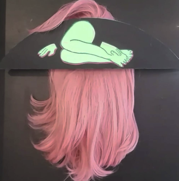 "Step into the Feeling" mixed media and wig 2017