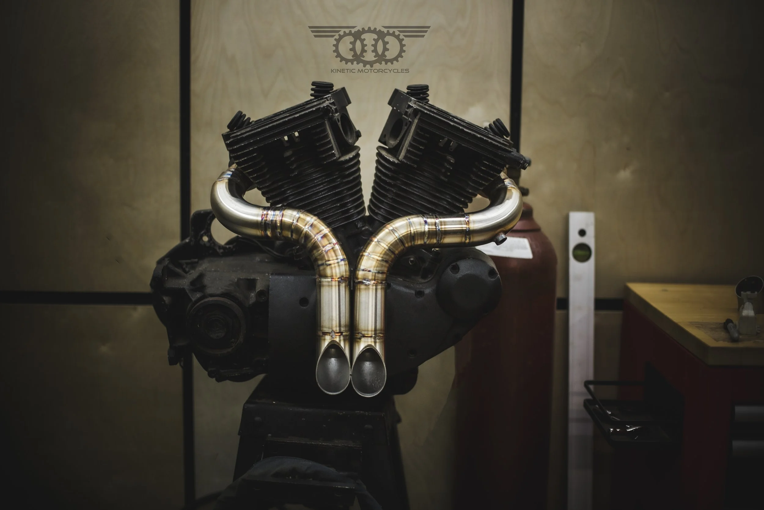 Kinetic Motorcycles Vertical Twin Exhaust System