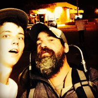 Keegan with out of work santa claus. 