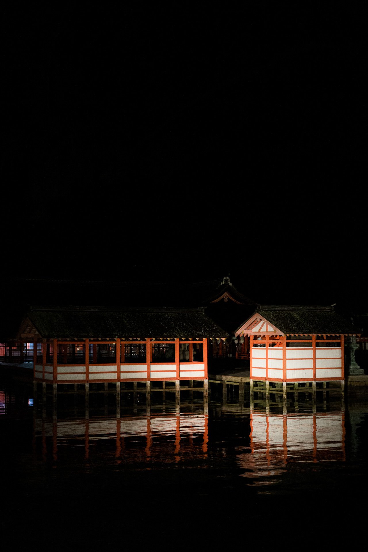 Itsukushima Shrine at night.