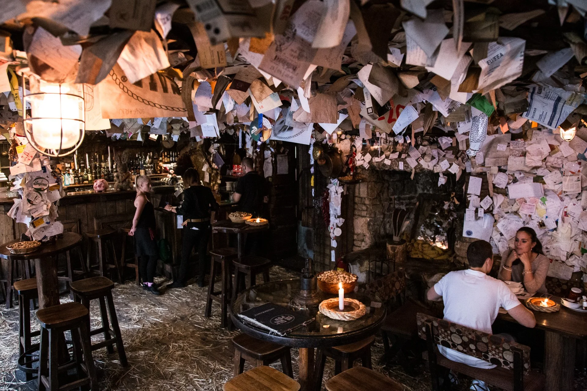 For Sale Pub serves quality food along with a quirky interior. The walls and ceilings are tacked with notes and cards from past customers.