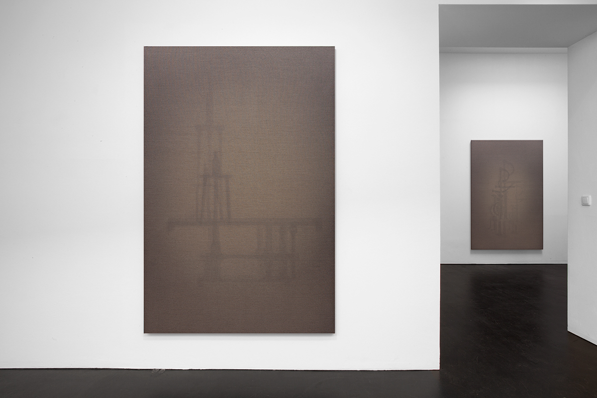 «Shadow Canvas» (2013) Shellac on Belgian linen /wooden stretcher 180 x 120 x 3.5 cm - Installation view: Lars Morell «Silent Codes» Choi & Lager, Cologne (13.09 - 26.10.2013)