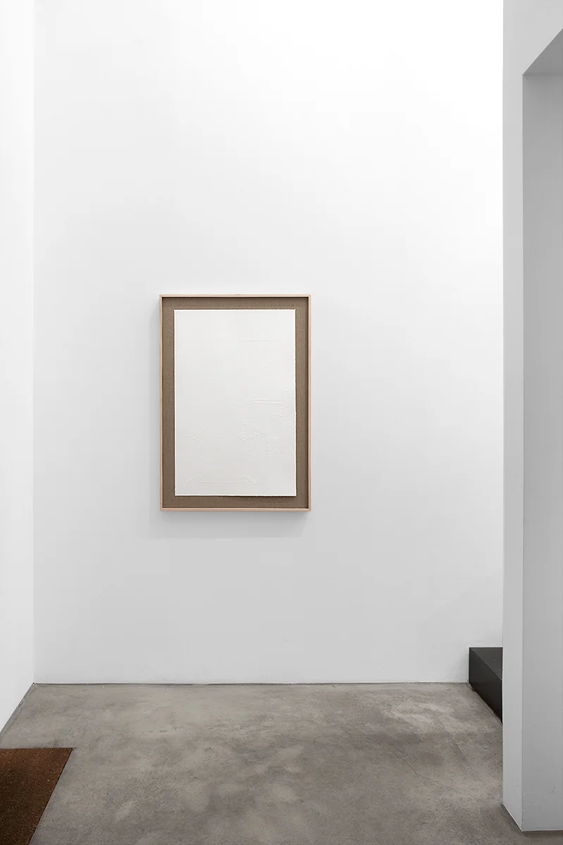 «Phantom Print» (2013) Embossing on paper (Somerset Satin 300 gsm paper.) Paper size: 90 x 60 cm. Frame size: 104 x 74 x 4 cm. - Installation view: Choi & Lager, Cologne (13.09 - 26.10.2013)