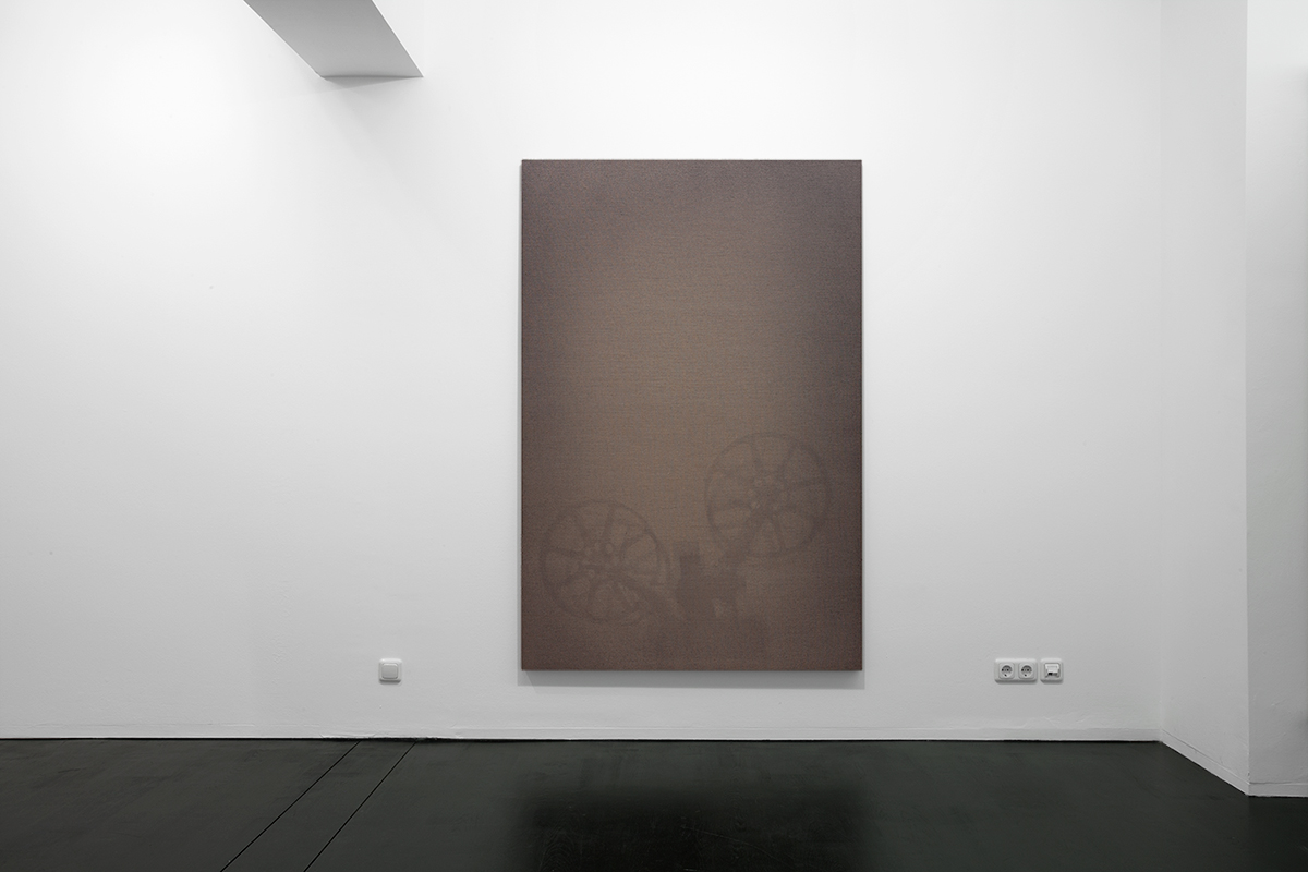 «Shadow Canvas» (2013) Shellac on Belgian linen /wooden stretcher 180 x 120 x 3.5 cm - Installation view: Lars Morell «Silent Codes» Choi & Lager, Cologne (13.09 - 26.10.2013)
