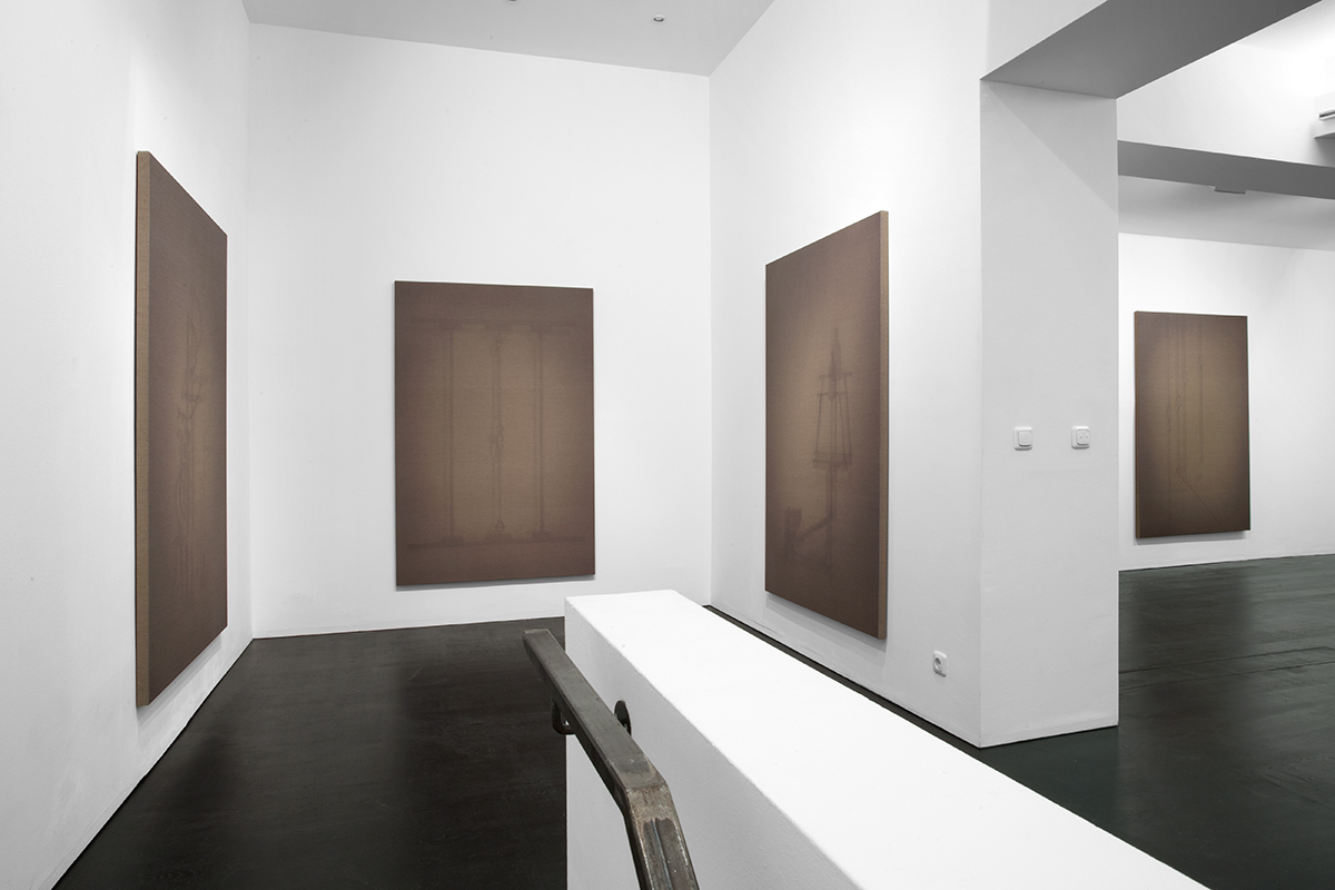 «Shadow Canvas» (2013) Shellac on Belgian linen /wooden stretcher 180 x 120 x 3.5 cm - Installation view: Lars Morell «Silent Codes» Choi & Lager, Cologne (13.09 - 26.10.2013)