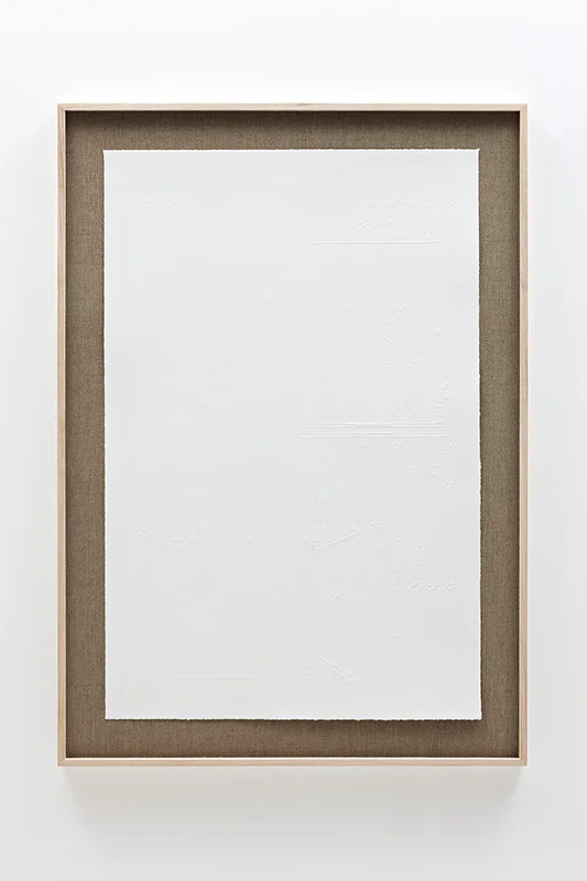 «Phantom Print» (2013) Embossing on paper (Somerset Satin 300 gsm paper.) Paper size: 90 x 60 cm. Frame size: 104 x 74 x 4 cm.