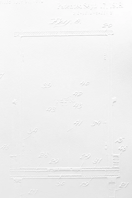 «Phantom Print» (2013) Embossing on paper (Somerset Satin 300 gsm paper.) Paper size: 90 x 60 cm. Frame size: 104 x 74 x 4 cm.