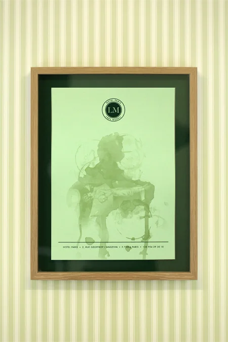 «Phantom Print» Serigraphie, 38 x 29 cm. Ed: 3/3 - Installation view: Lars Morell «Hotel Paris» Galerie Nivet-Carzon, Paris. 16.09 - 20.10.2012.