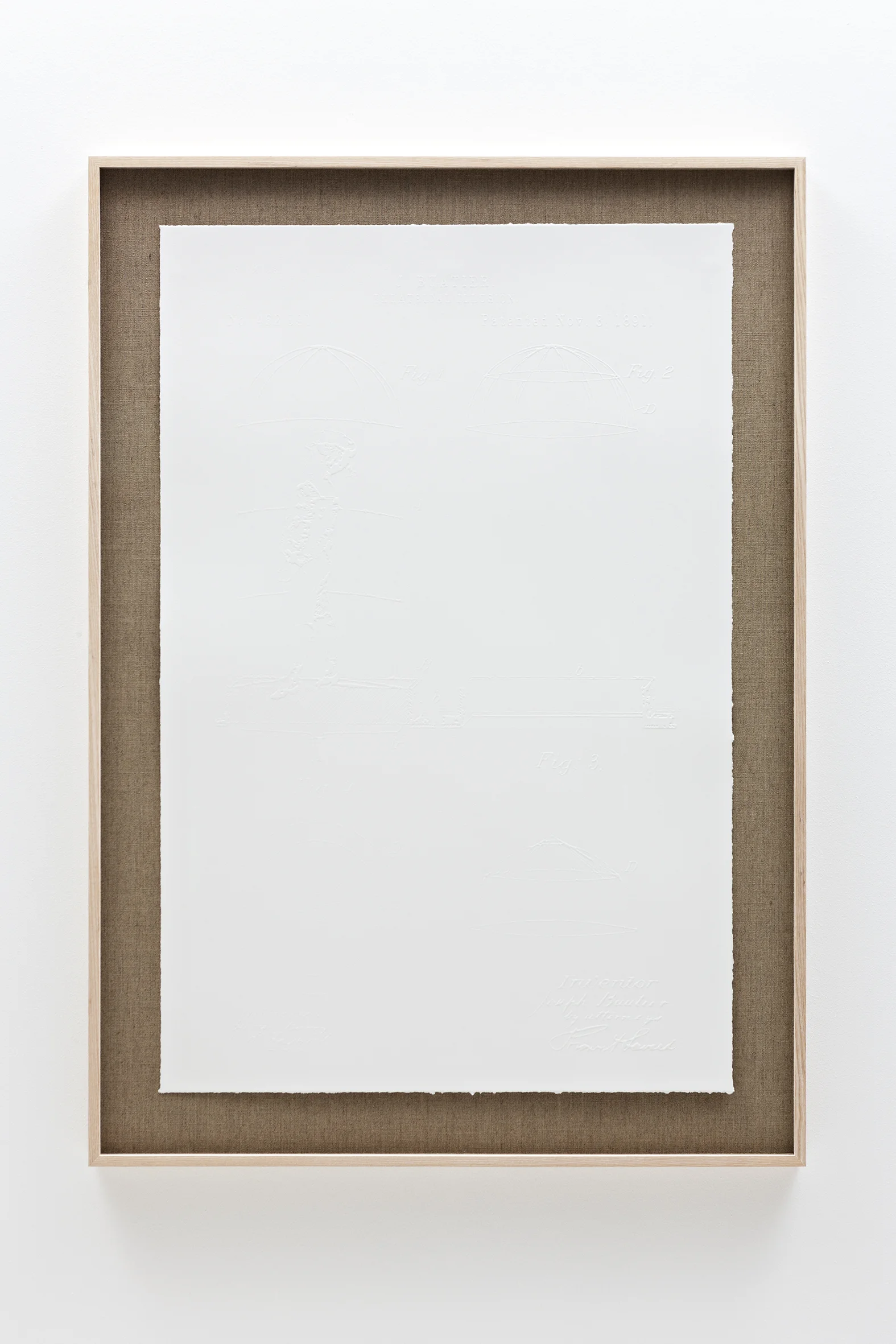 «Phantom Print» (2013) Embossing on paper (Somerset Satin 300 gsm paper.) Paper size: 90 x 60 cm. Frame size: 104 x 74 x 4 cm. Edition: 1+1 AP / LM-CL 2013-011