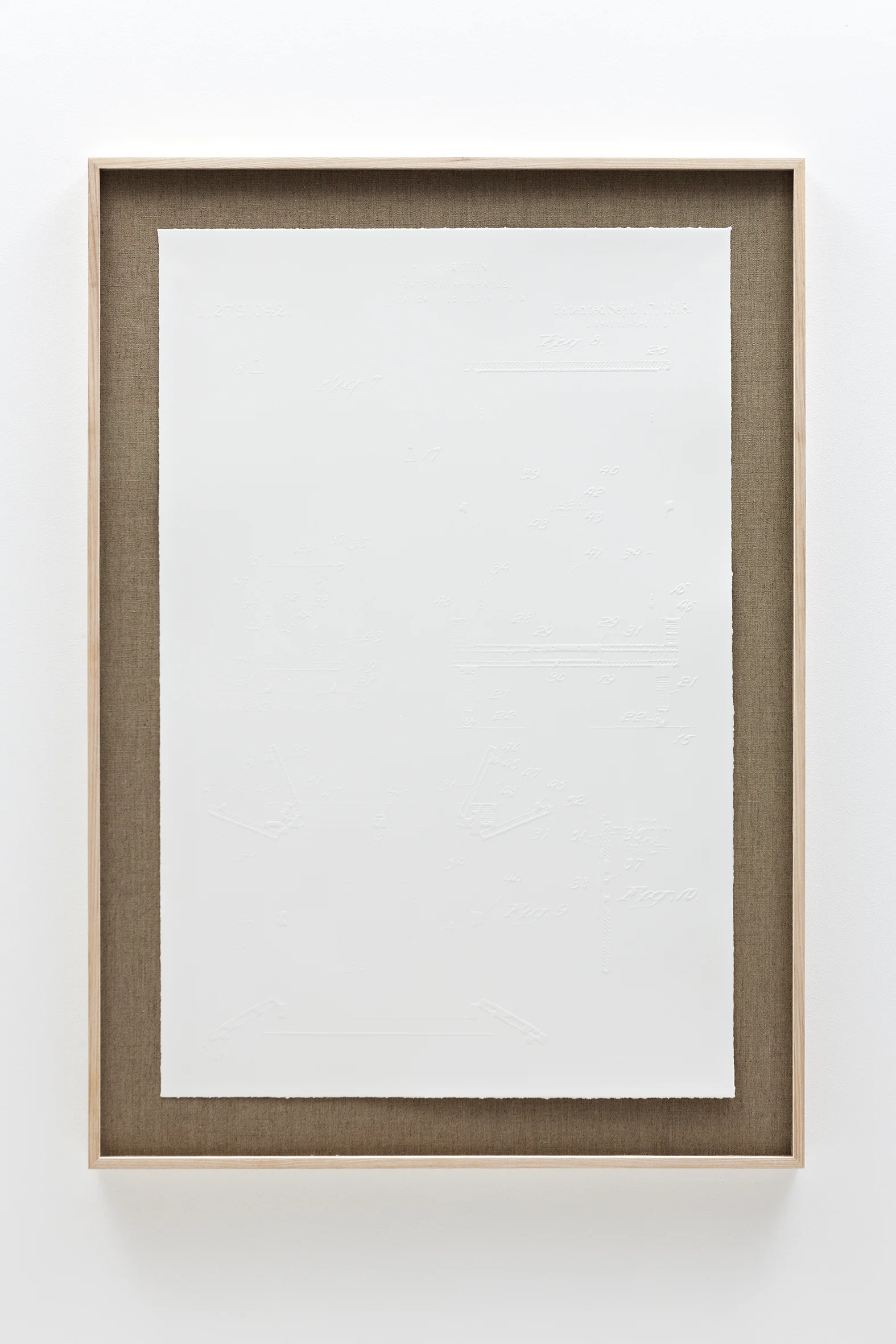 «Phantom Print» (2013) Embossing on paper (Somerset Satin 300 gsm paper.) Paper size: 90 x 60 cm. Frame size: 104 x 74 x 4 cm. Edition: 1+1 AP / LM-CL 2013-013