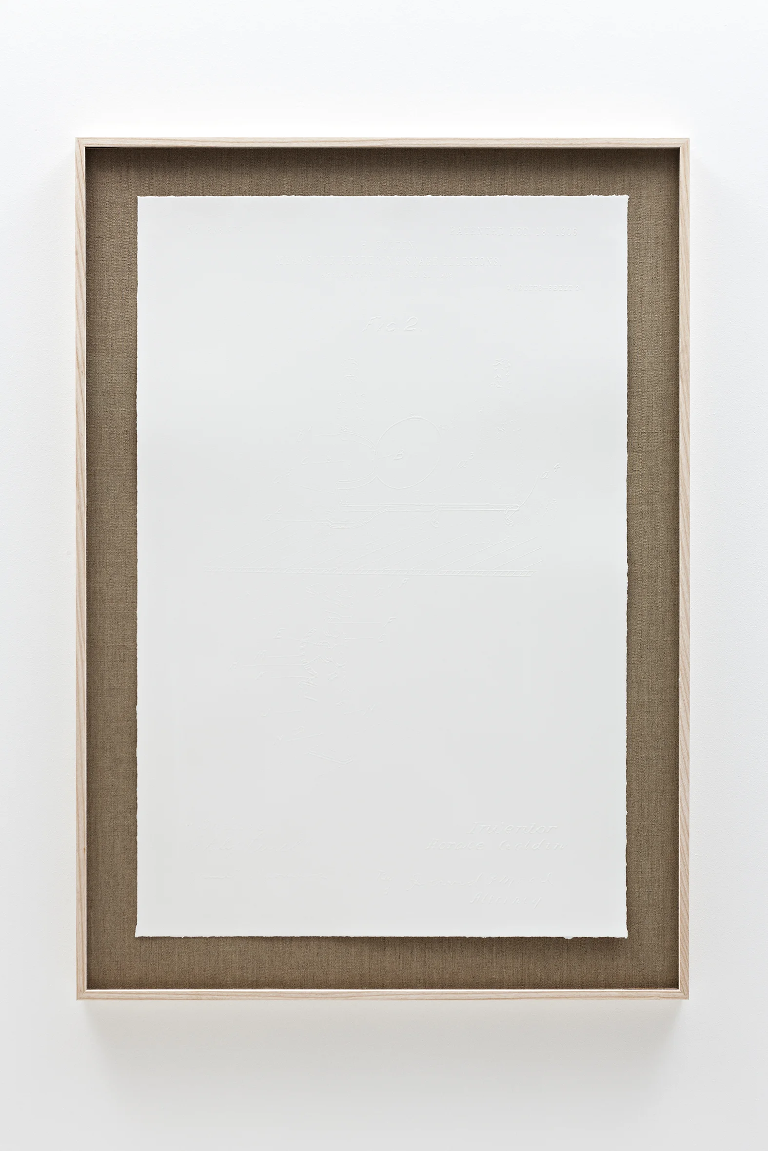 «Phantom Print» (2013) Embossing on paper (Somerset Satin 300 gsm paper.) Paper size: 90 x 60 cm. Frame size: 104 x 74 x 4 cm. Edition: 1+1 AP / LM-CL 2013-012