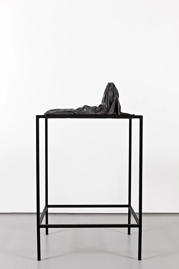 Silent Codes IV (2015) Bronze on steel and mdf table. Sculpture: 26 x 51 x 64 cm, table: 100 x 55 x 72 cm.