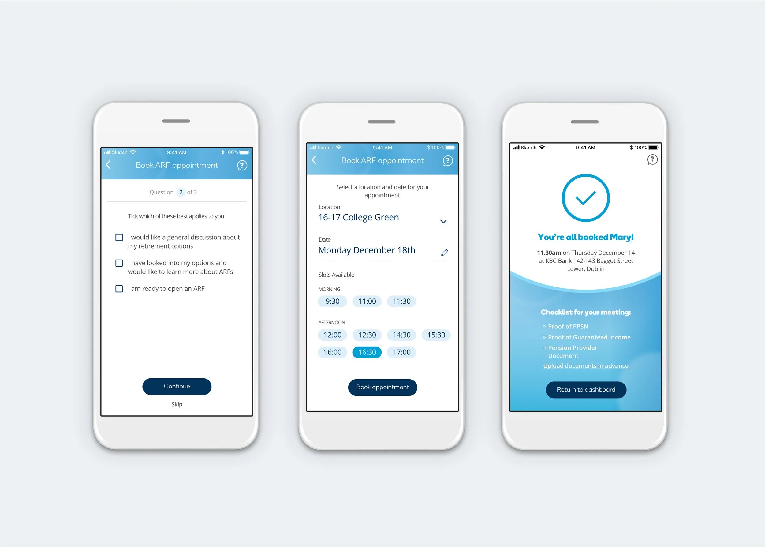 Updated appointment booking designs