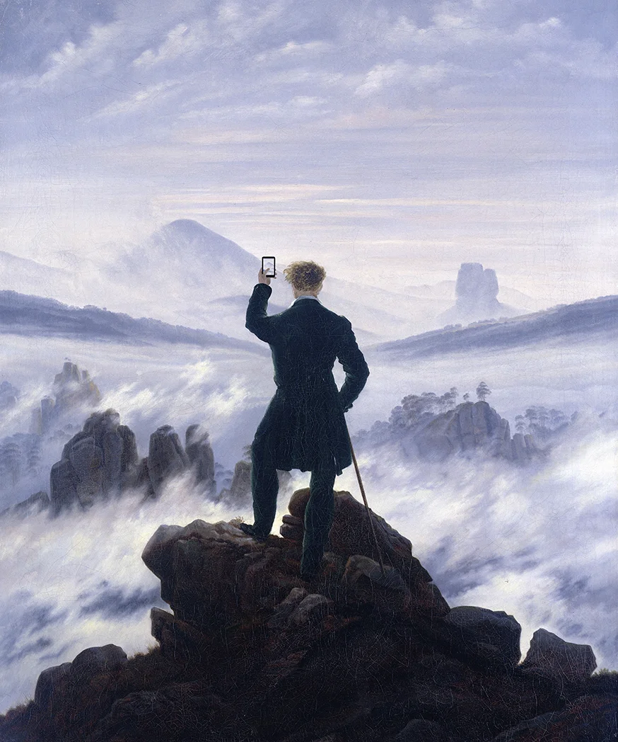 Illustrations by Kim Dong-kyu . Based on: Wanderer Above the Sea of Fog, by Caspar David Friedrich (1818).