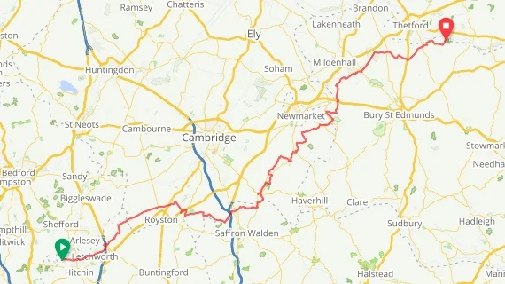 Above: 2 day route including overnight at Balsham