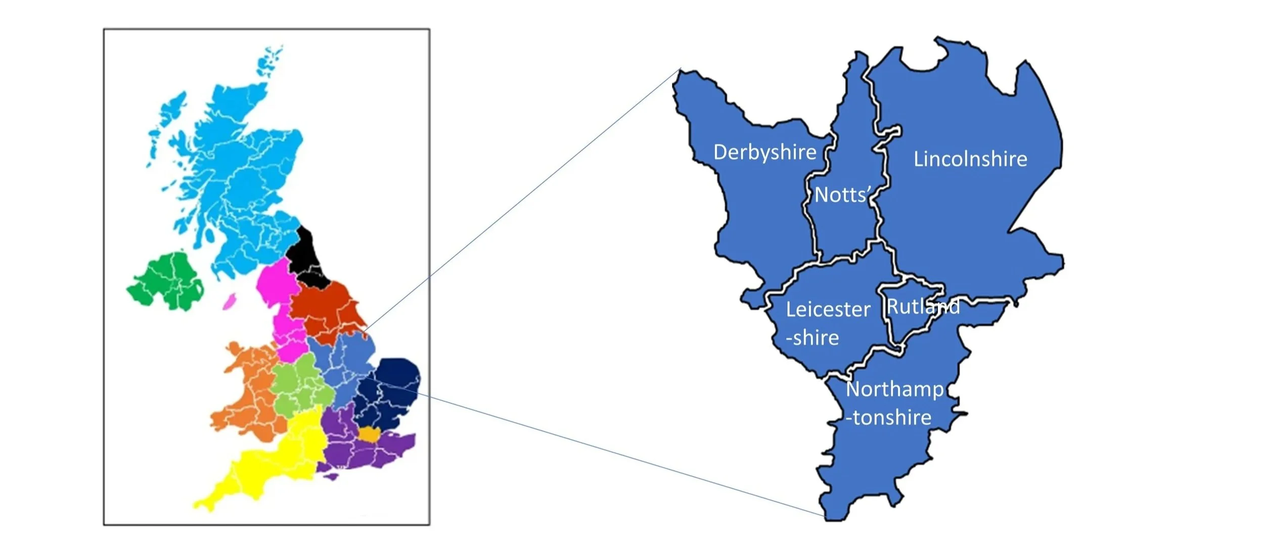 The counties of the East Midlands