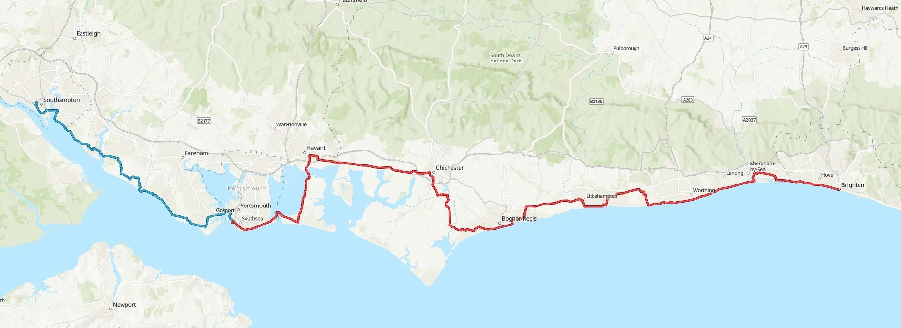 A 2-day cycle trip along the NCN2 from Brighton to Southampton