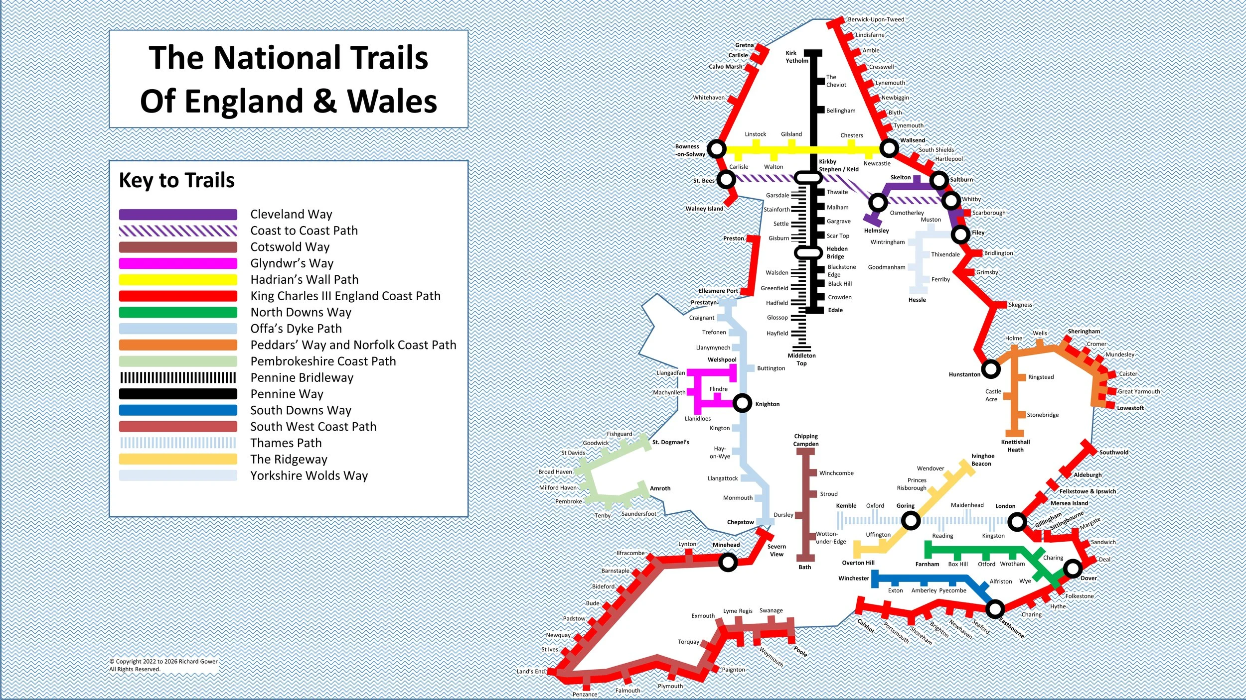 A tube-style map of the National Trails of England and Wales