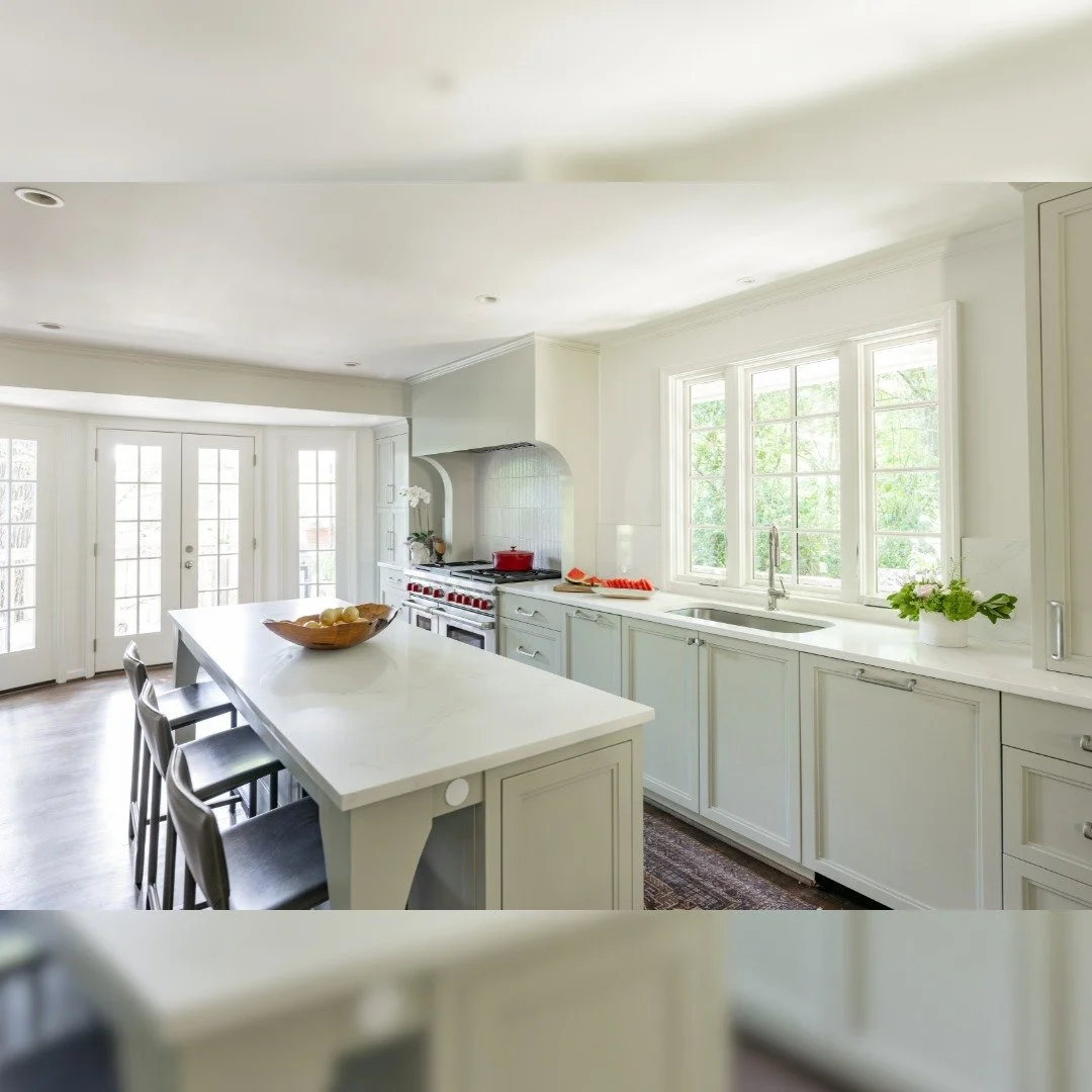 Talk about a complete 180! This bright kitchen beaming with natural light was once dark and dated. Swipe for the before!