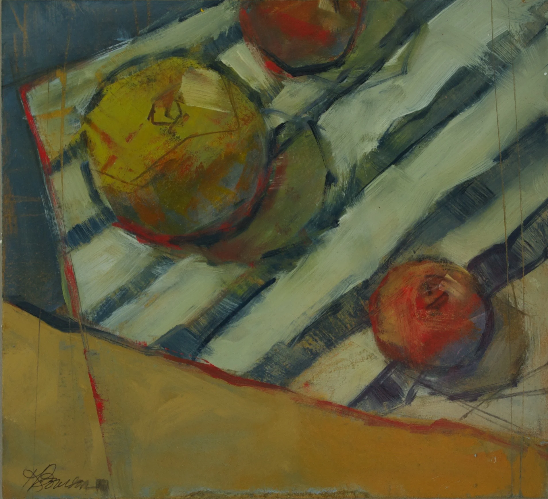 Apples on Blue Striped Cloth