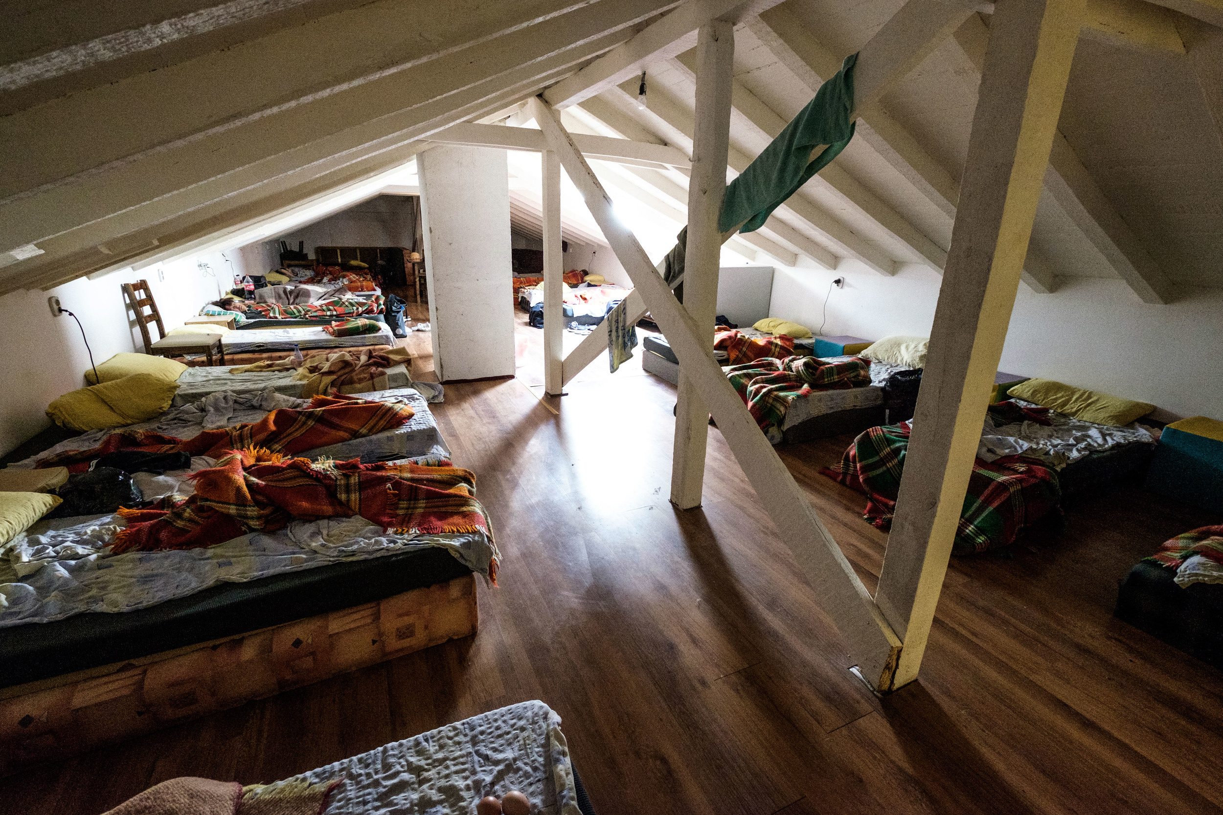 Notre dortoir à 22 lits de camps, à Sofia.