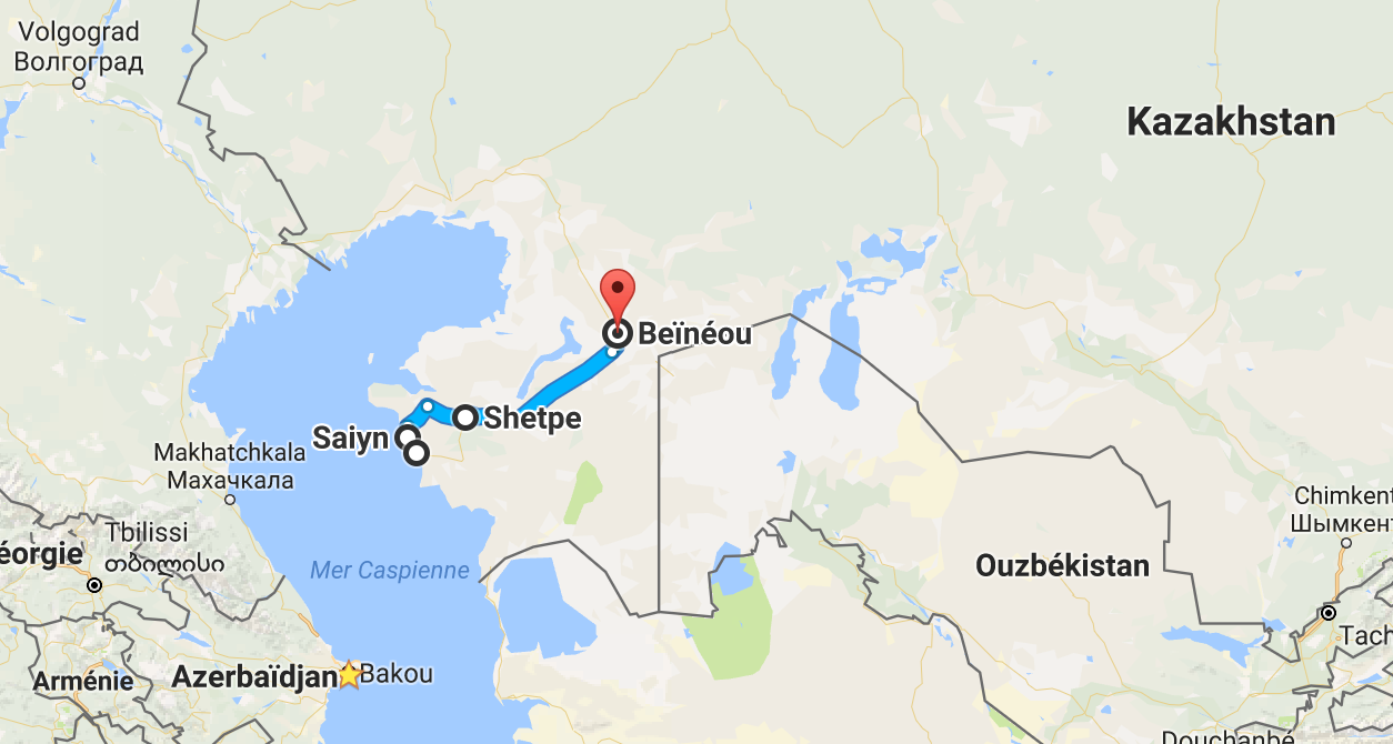 La partie kazakh, avant de poursuivre par l'ouest de l'Ouzbékistan.