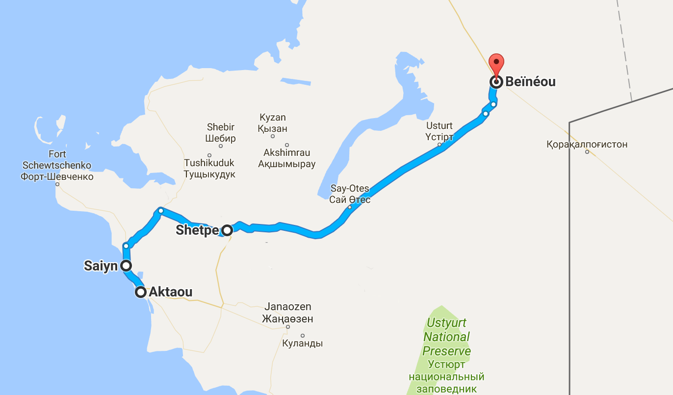 Aktau à Béïnéou, 475 km de désert.