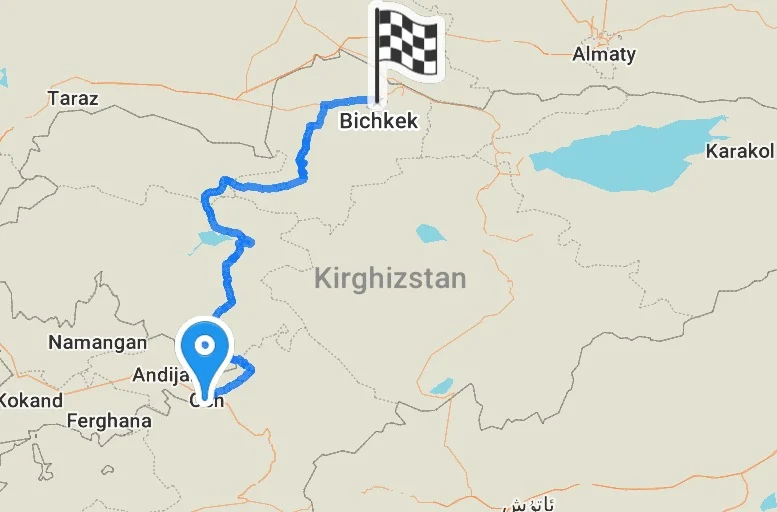 Och à Bichkek, un peu plus de 580 km à travers les montagnes.