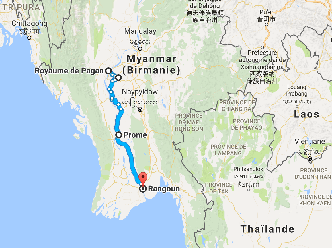 650 km pour se rendre de Bagan à Rangoun.