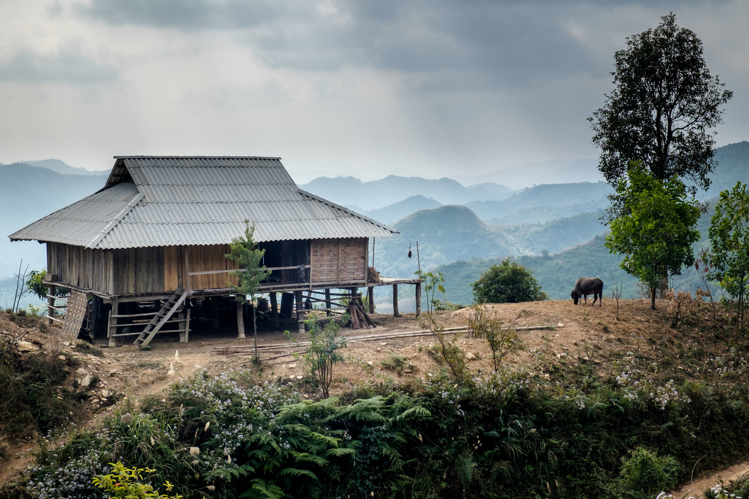 Une des nombreuses maisons du nord du Vietnam sur le bord d'une falaise.