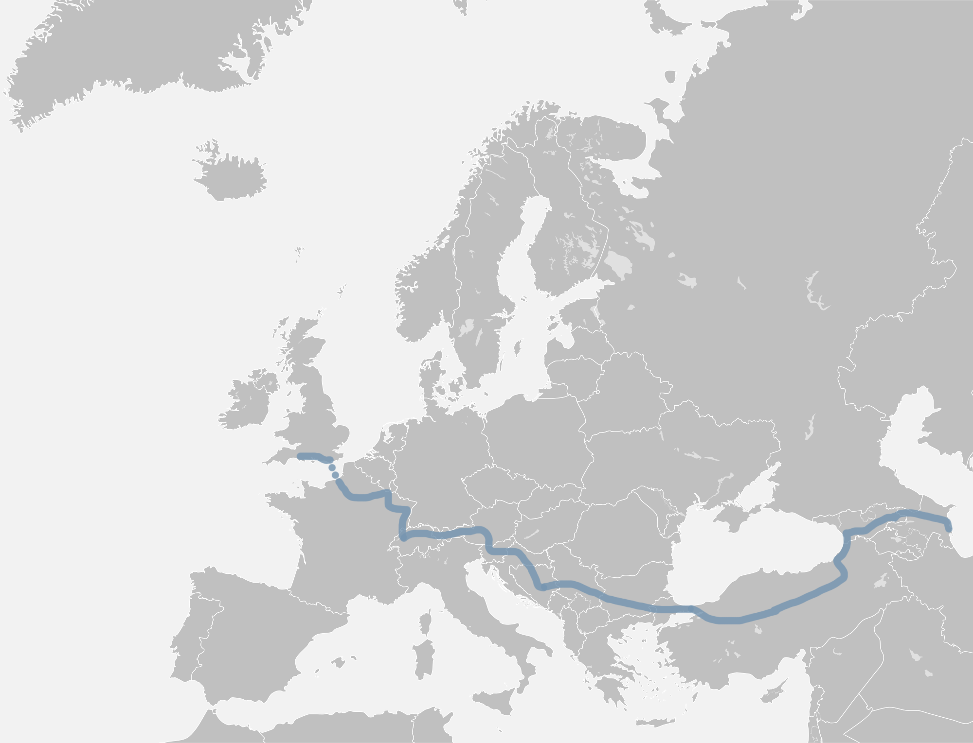 Le chemin parcouru en Europe jusqu'à la mer Caspienne.