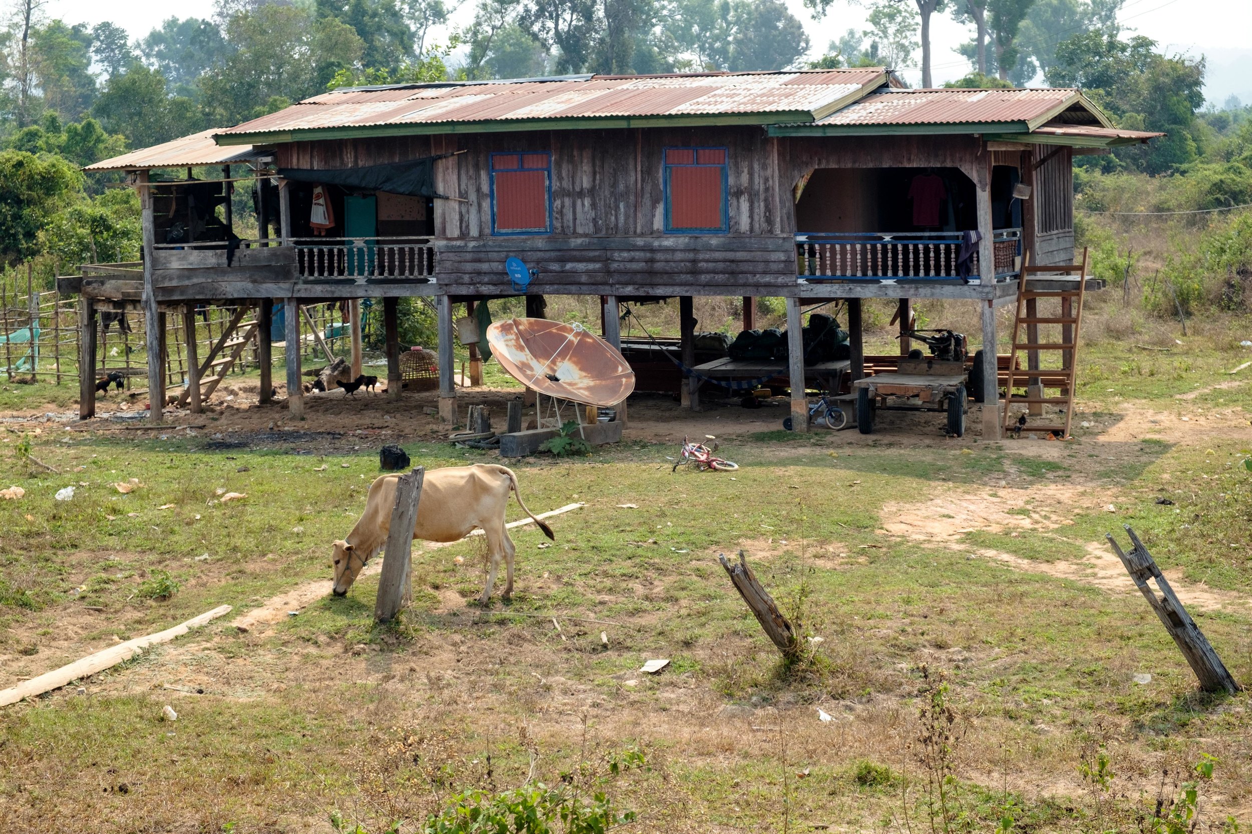 Maison typique du sud du Laos. Croyez-le ou non, c'est plus luxueux qu'au nord du pays.
