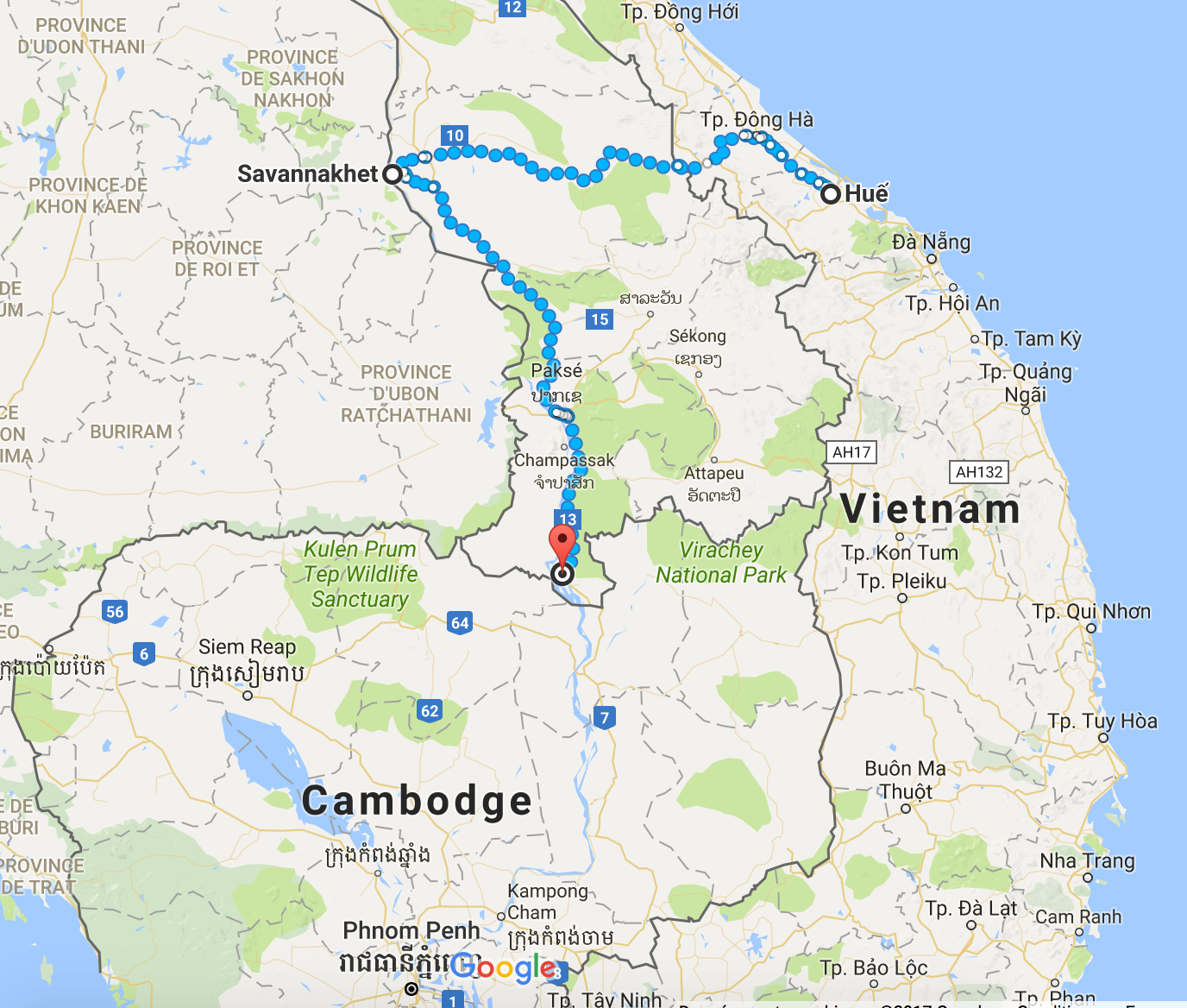 Retour sur mes pas au Vietnam, puis l'entrée au Laos, direction le Cambodge. Environ 800 km.