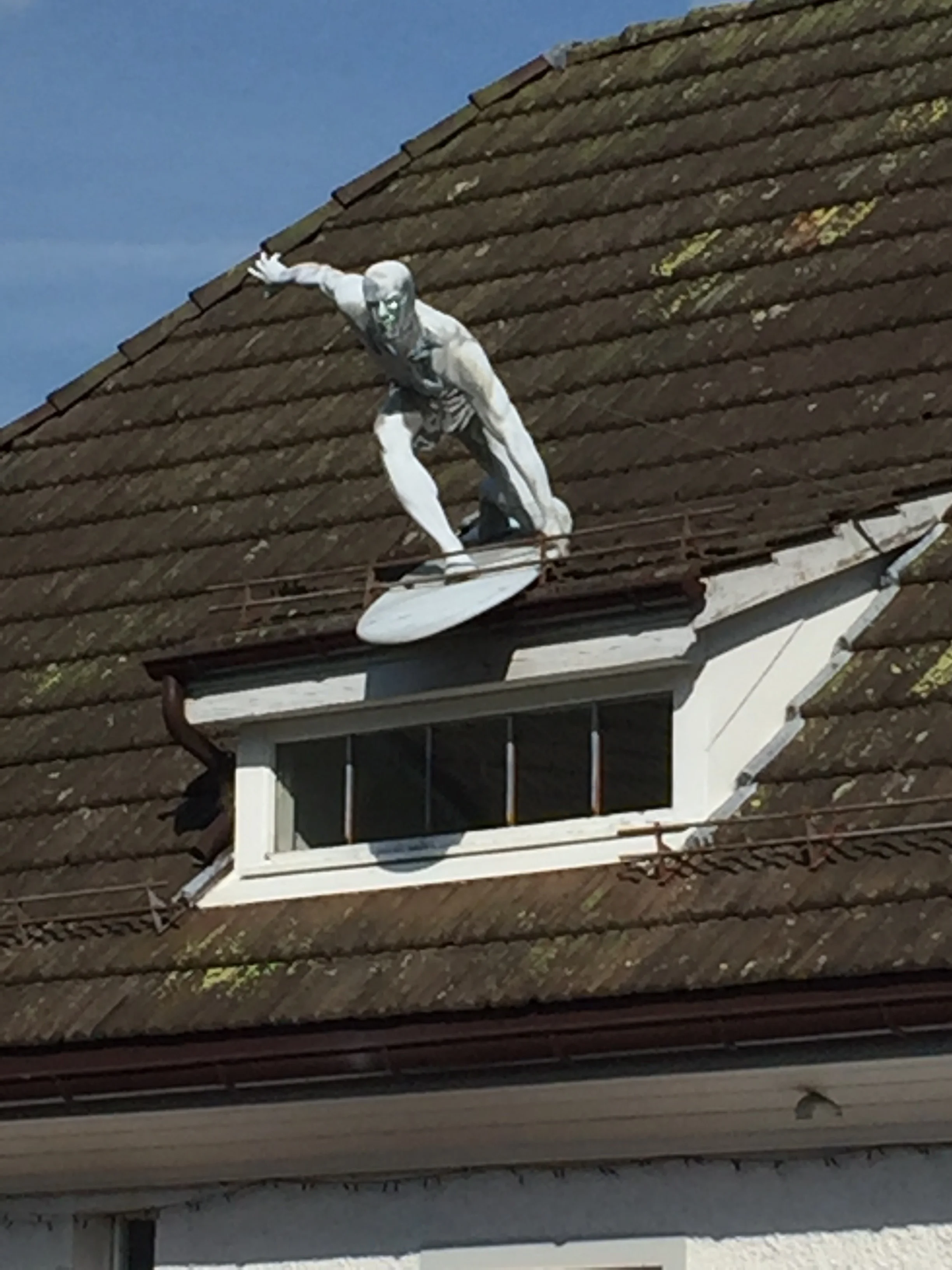Un surfeur sur le toit, rien de plus beau pour agrémenter la maison dans les Alpes !