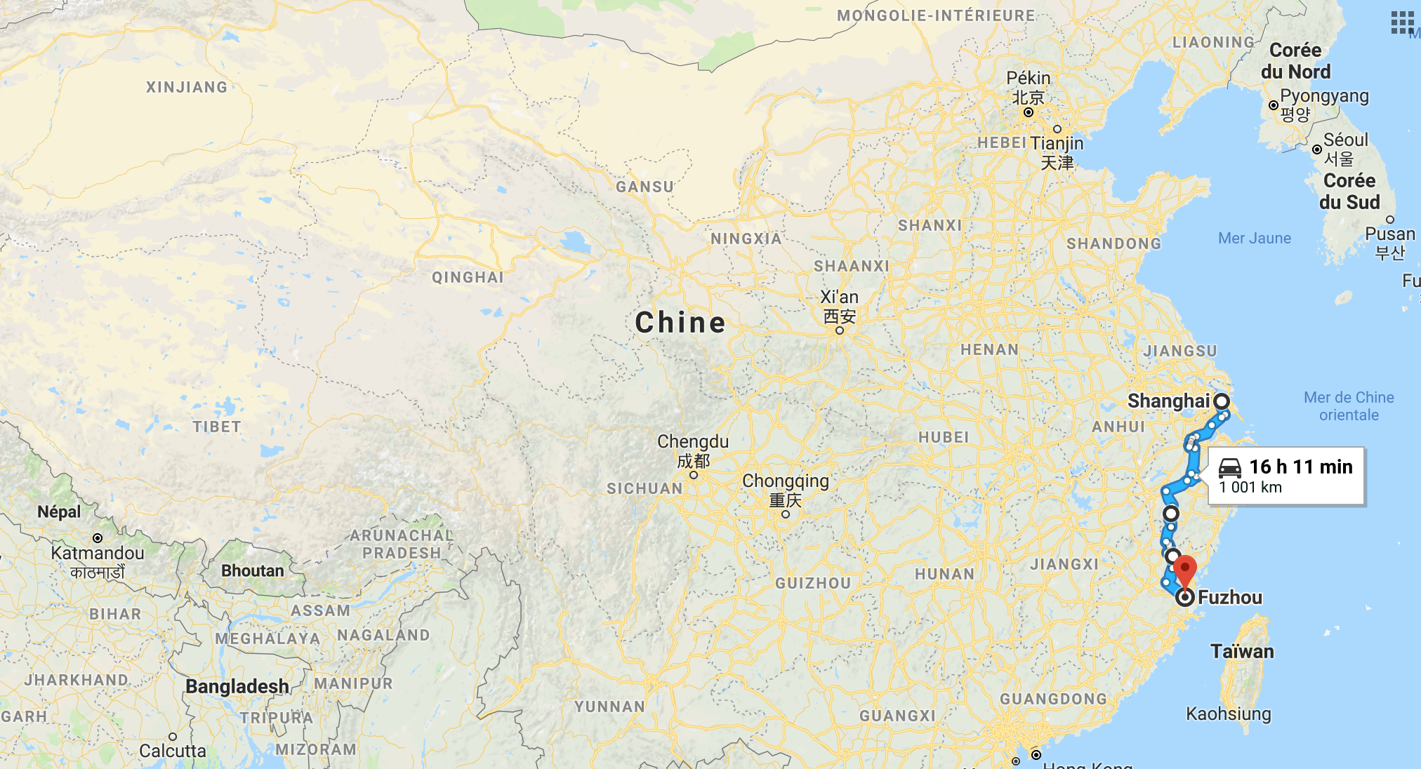 1000 km à parcourir jusqu’à Shanghai dans l’immense Chine.