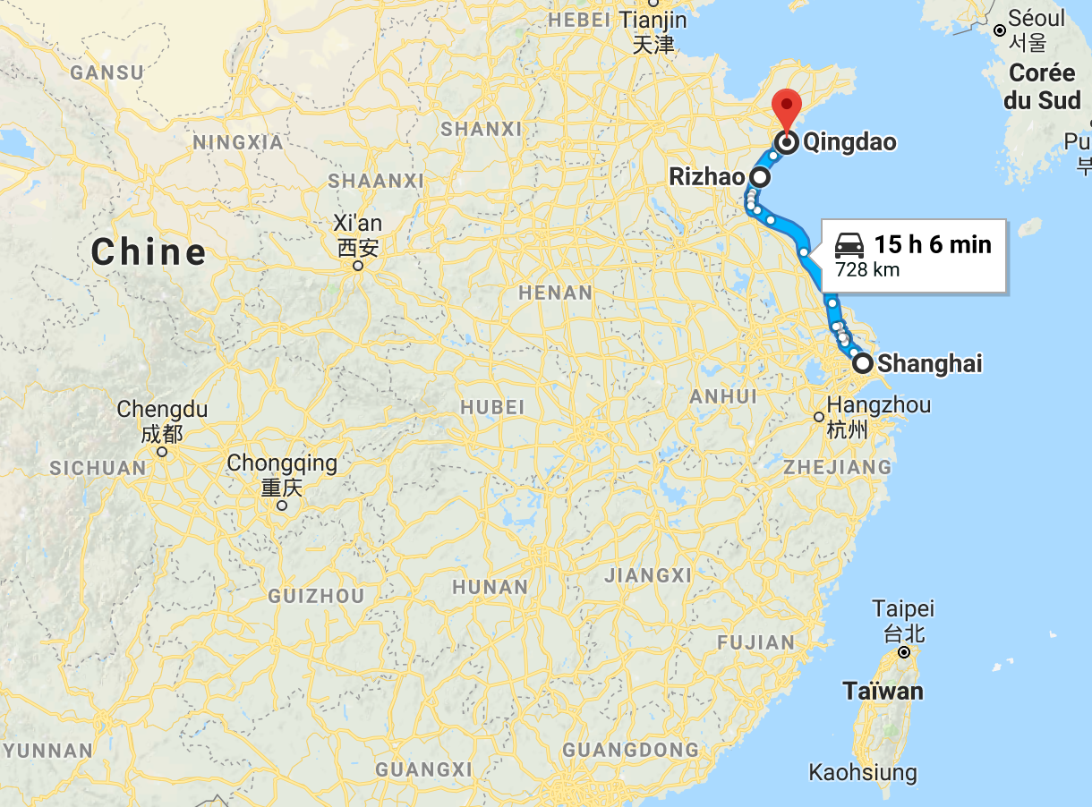 730 km, de Shanghai à Qingdao en une semaine.