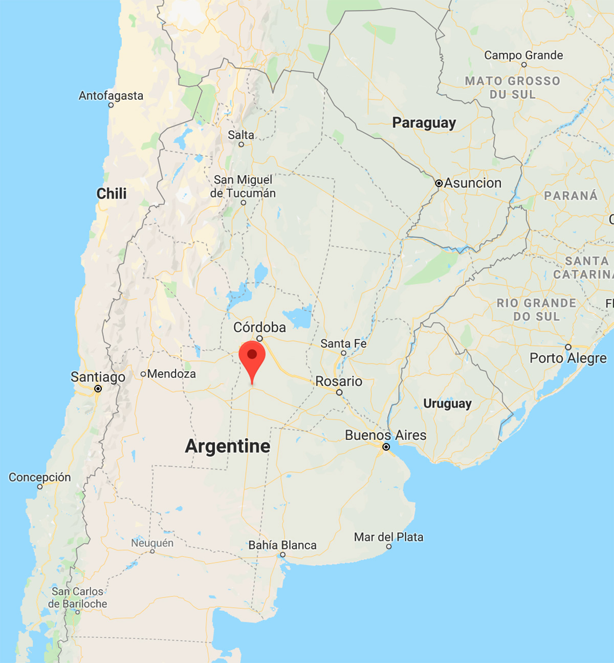 Rio Cuarto se trouve presque en plein centre de l’Argentine.